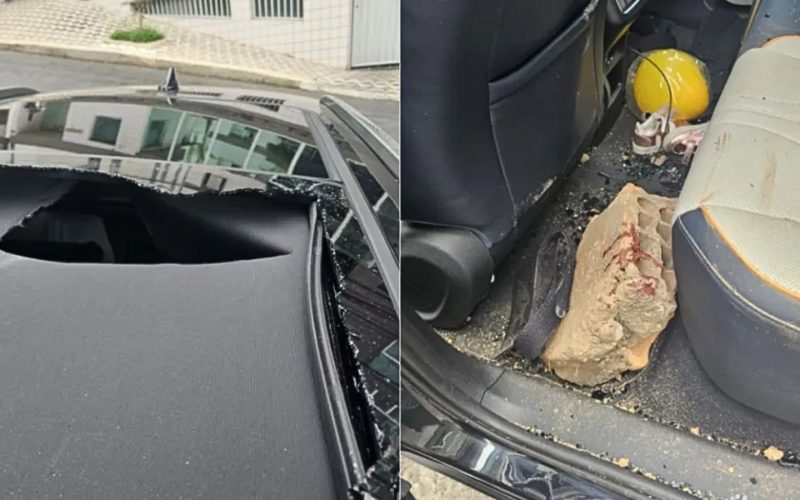 Carro atingido por bloco ao entrar em túnel em BH deixa passageira gravemente ferida e desfigurada