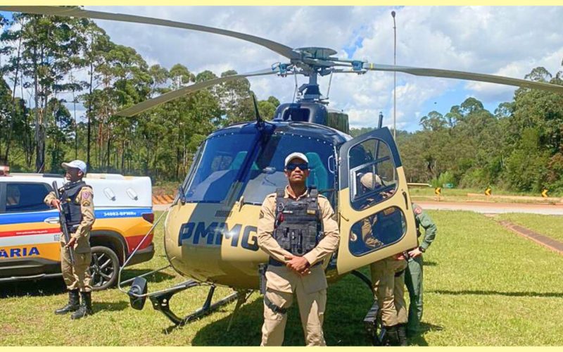 Heli da PMRv reforça segurança nas estradas rumo a Itabirito, Ouro Preto e Mariana durante Carnaval.