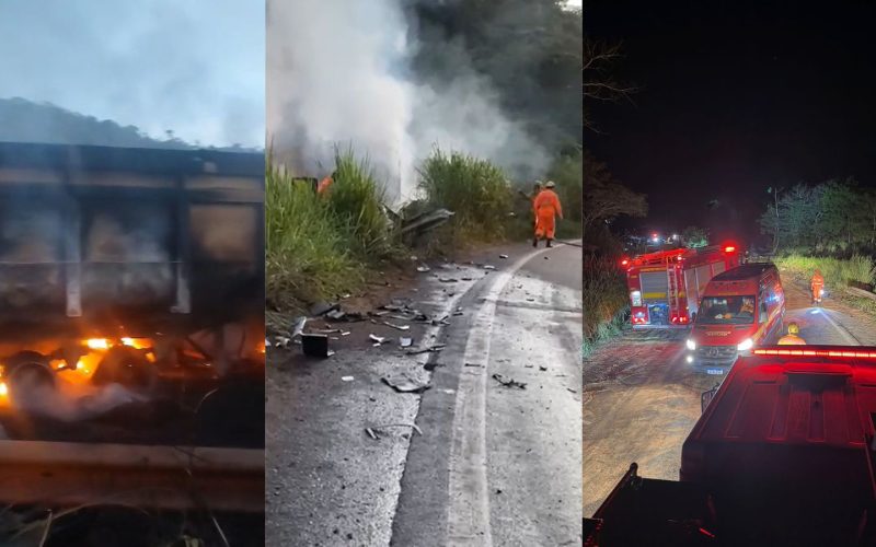 Acidente na MG-262, em Mariana, envolvendo bitrem e guincho que retirava caminhão do Rio Gualaxo termina em incêndio