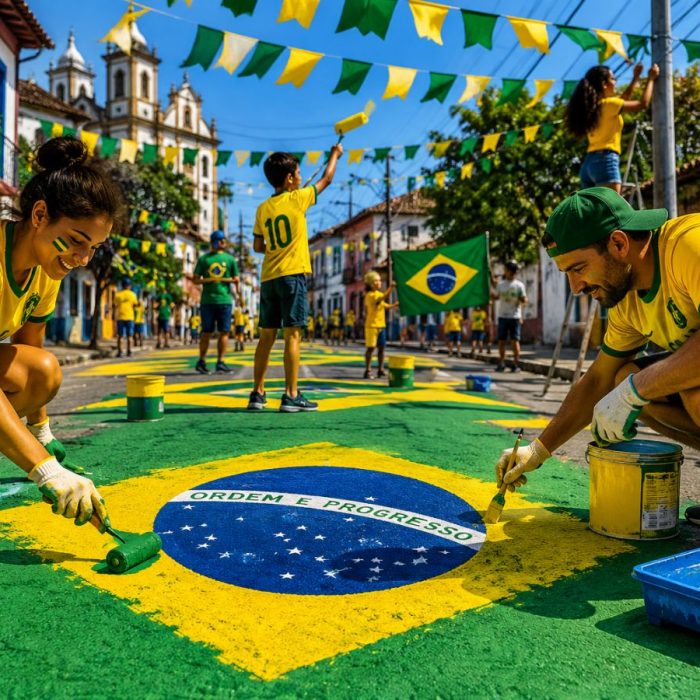Mariana guia cidadãos na ornamentação das ruas para as partidas do Brasil