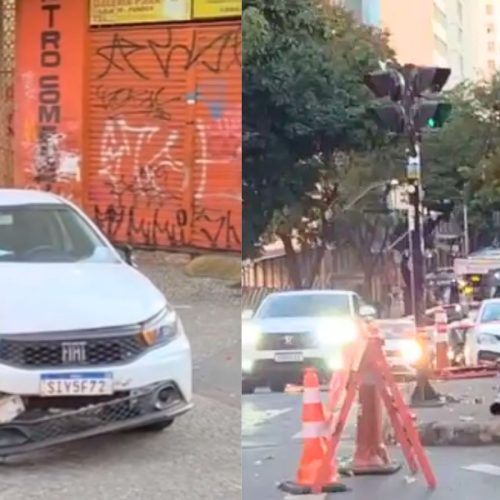 Motorista de aplicativo em estado de embriaguez provoca capotagem ao colidir com semáforo em BH; assista ao VÍDEO