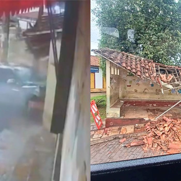 Mariana: carro destrói ponto de ônibus próximo à Praça Tancredo Neves; VEJA VIDEO